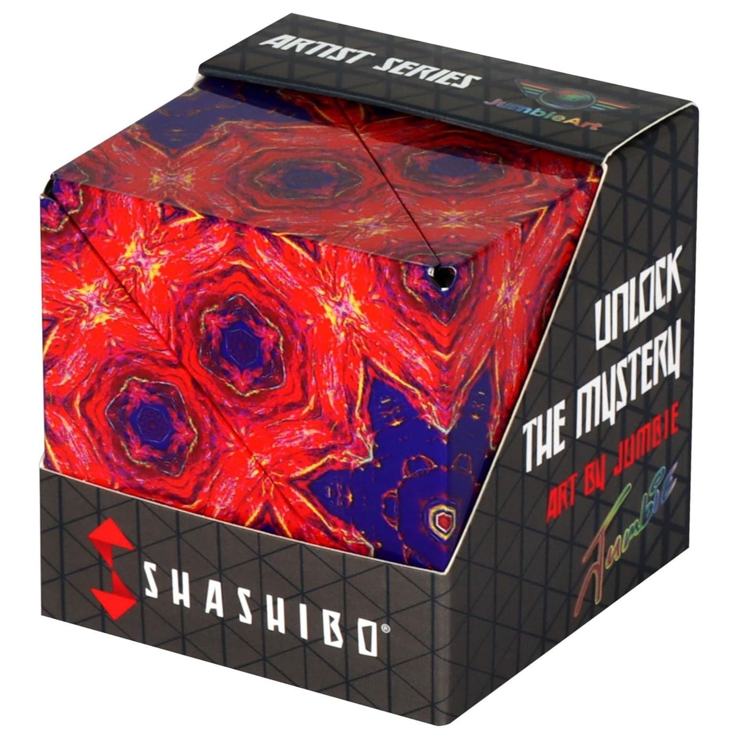 Shashibo Fire Goddess Artist Series magnetic shape shifting puzzle cube with red and blue artwork