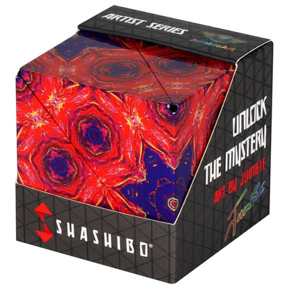 Shashibo Fire Goddess Artist Series magnetic shape shifting puzzle cube with red and blue artwork