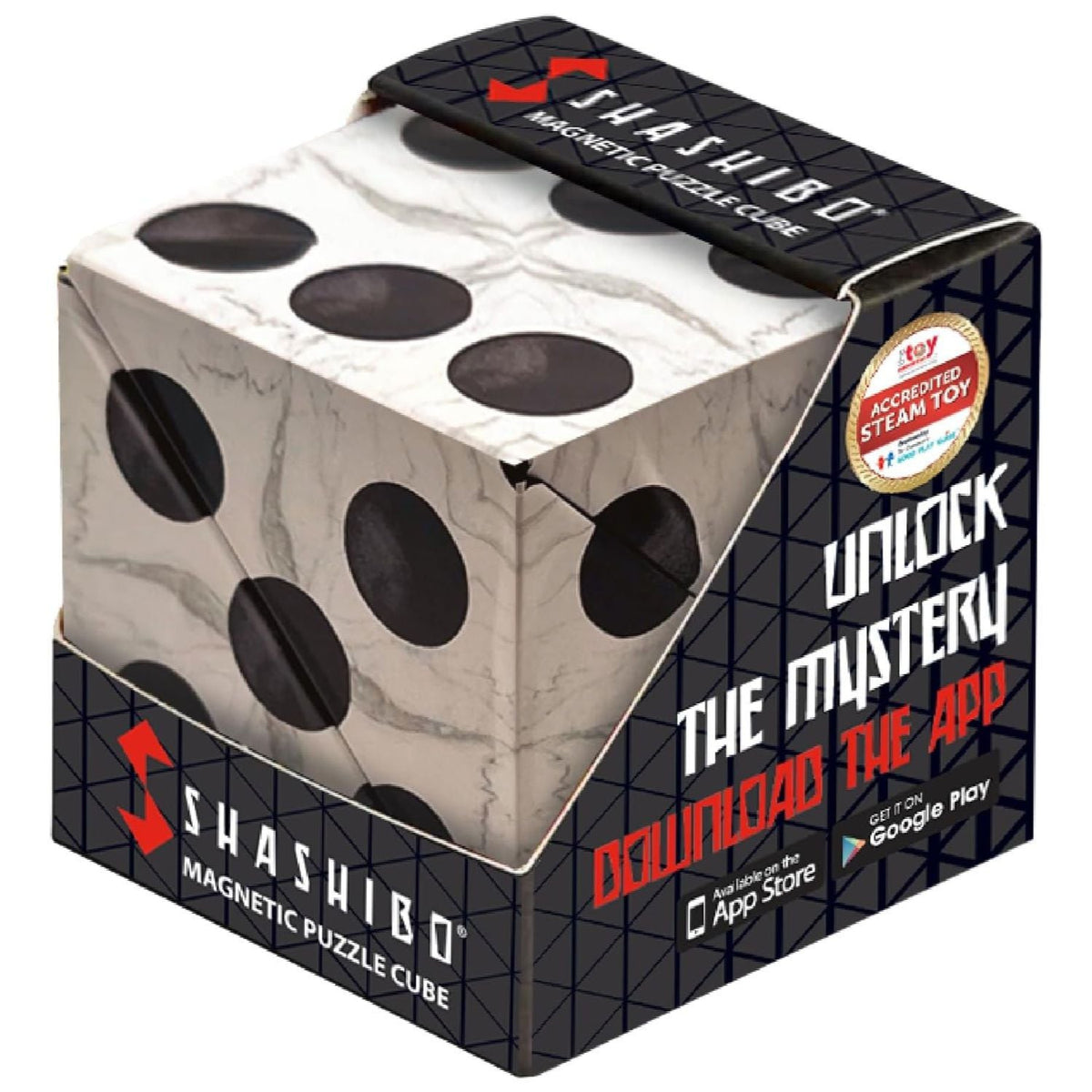 Shashibo Renaissance Magnetic Puzzle Cube transforming puzzle with black and white geometric design