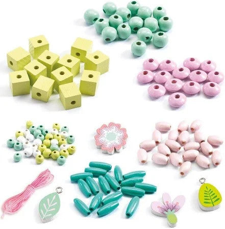 Djeco - Colourful Flowers and Foliage Wooden Beads 450pcs *DAMAGED BOX*