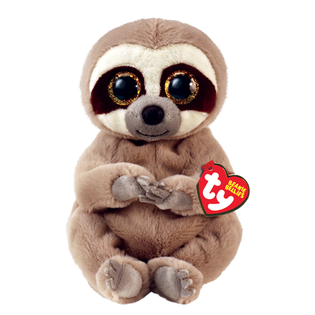 Silas the Grey Sloth Ty Beanie Belly soft plush toy photographed front-on, 15cm, on a white background