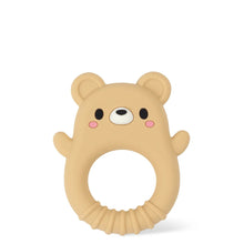 Close-up of the ridges and smooth curves across the bear teether that give counter-pressure on sore gums