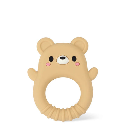 Close-up of the ridges and smooth curves across the bear teether that give counter-pressure on sore gums
