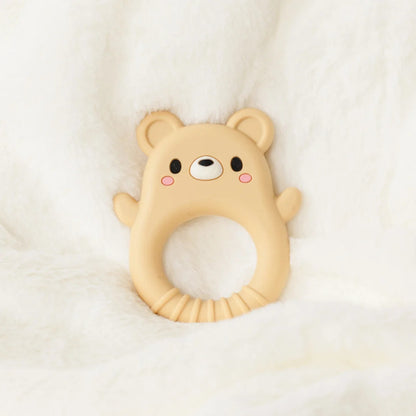 Reverse of the bear teether with raised surface detail and rounded edges safe for babies to mouth