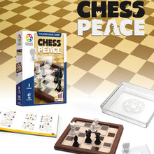 Chess Peace chess puzzle game for one player by SmartGames, box front showing the 5 x 5 board and chess pieces