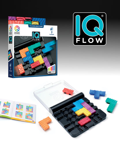 IQ Flow sliding brain teaser puzzle by SmartGames, compact travel case with colourful slide-in pieces