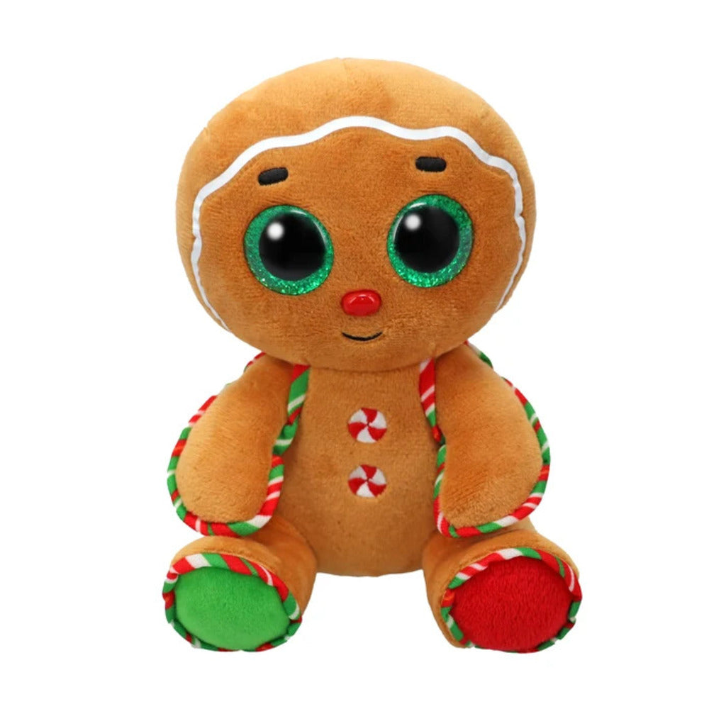 The Snaps the Gingerbread Man Ty Beanie Boo plush toy shown front-on against a white studio background