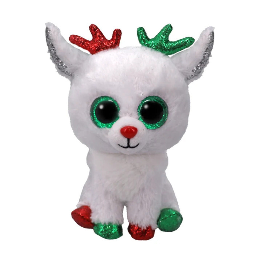 The Snowdrop the Reindeer Ty Beanie Boo soft plush toy shown front-on against a plain white background