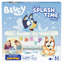 Bluey Splash Time board game with the bathtub, showerhead, game board, four movers, tokens and die