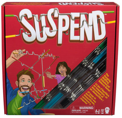 Spin Master Games Suspend family balance game box featuring colourful balancing rods and strategy gameplay for children and families