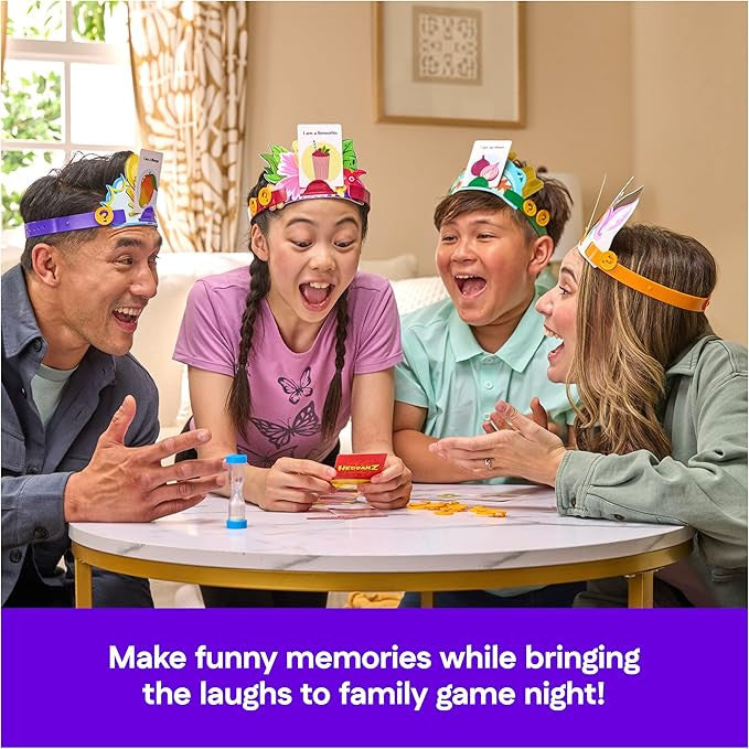 Spin Master Hedbanz 3rd Edition guessing game box featuring children wearing headbands and asking what am I questions