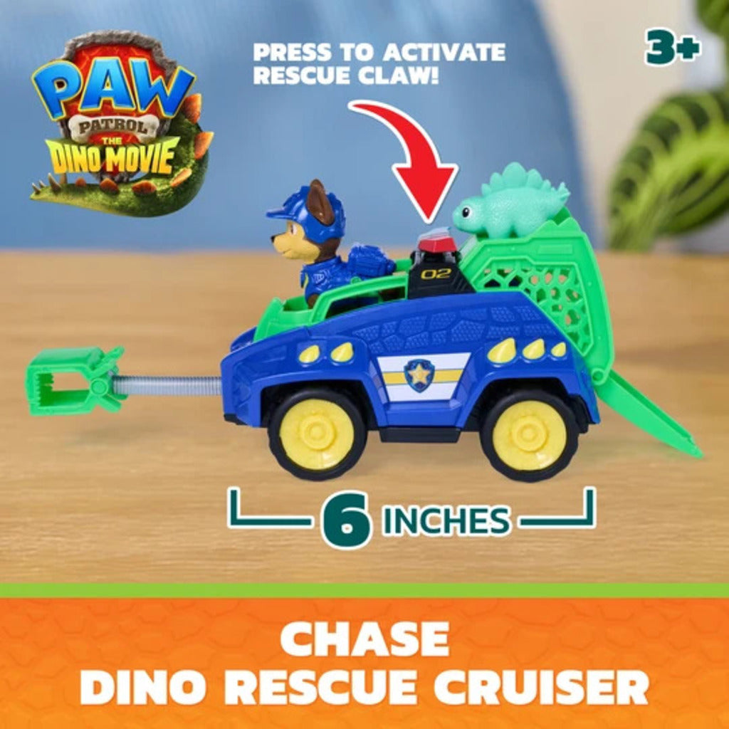 Front of the Chase PAW Patrol vehicle showing dinosaur-styled rescue detailing and wide-set wheels