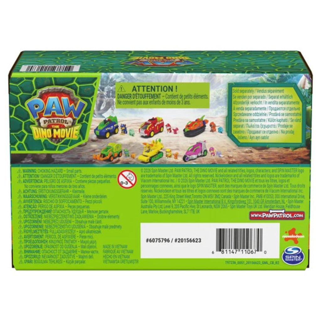 Chase's cruiser shown with the other PAW Patrol Dino Movie pup vehicles, each sold separately