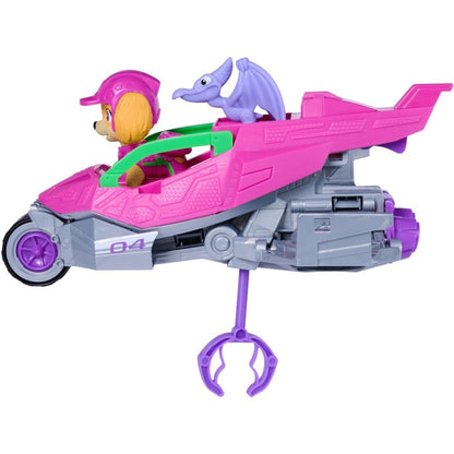 Skye seated in her dinosaur-themed rescue jet with the dinosaur figure loaded on board for push-along play