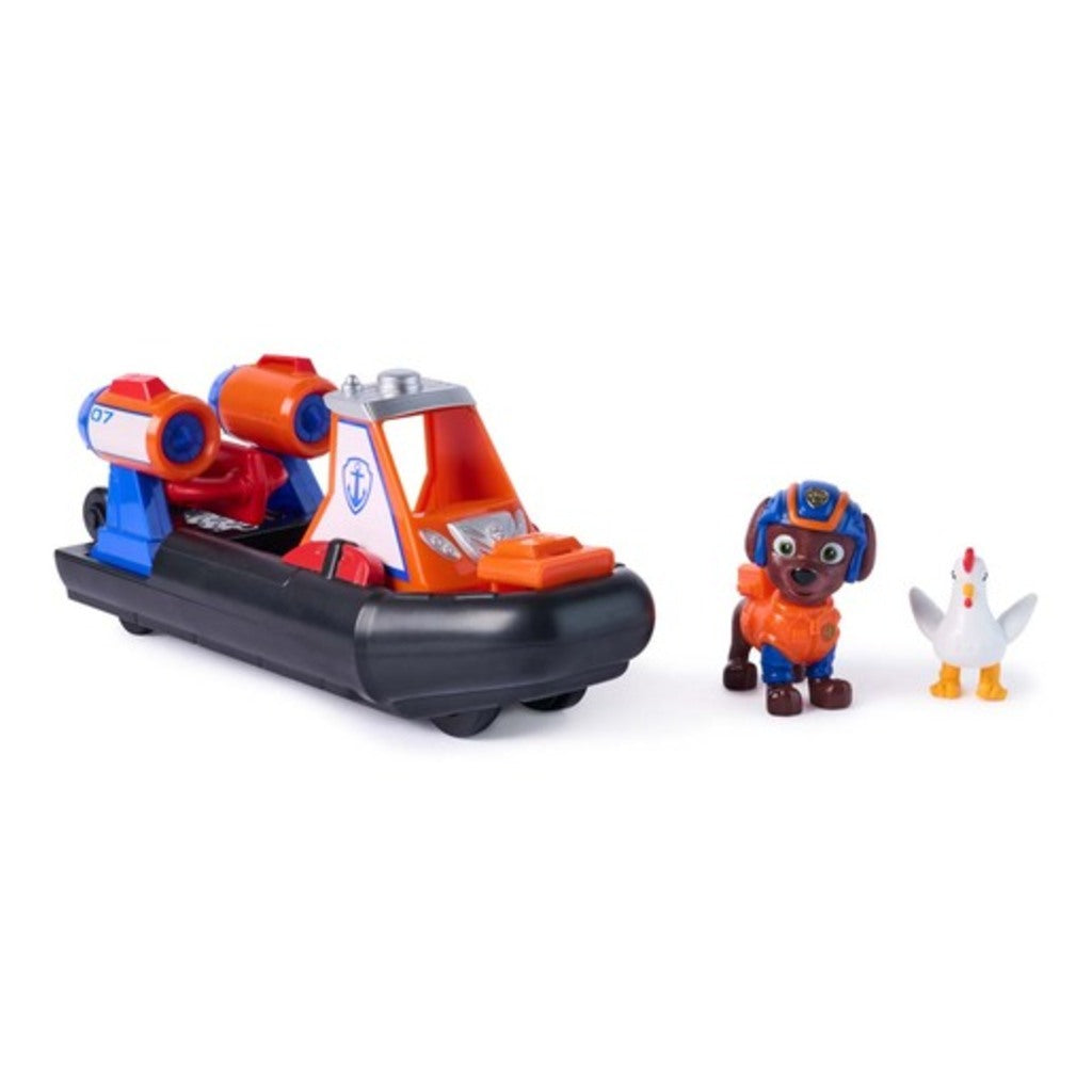 Zuma Rescue Hovercraft water vehicle with Zuma figure in Search and Rescue uniform and Chickaletta figure
