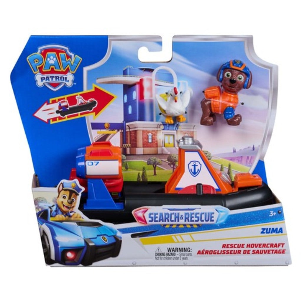 Side view of the PAW Patrol Zuma Rescue Hovercraft, a 6-inch pullback water rescue vehicle toy