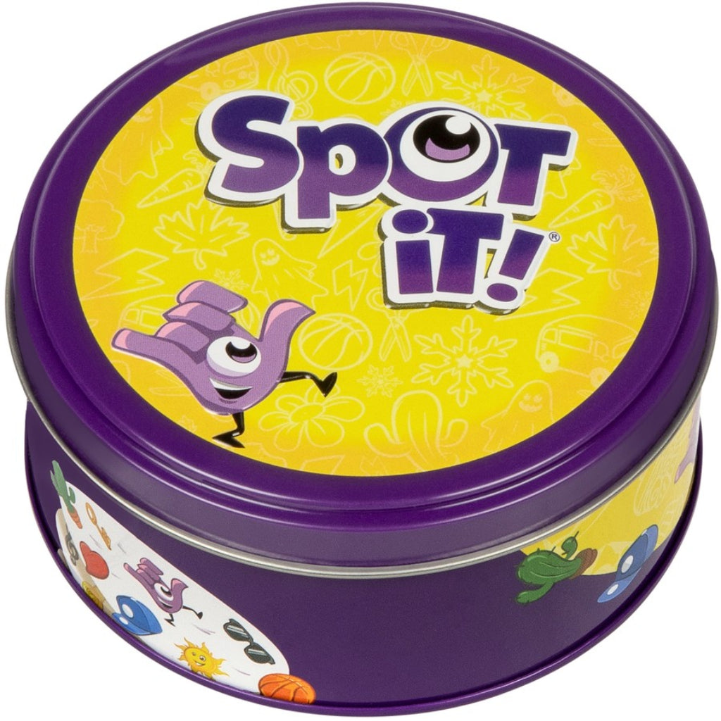 Spot It Classic Card Game storage tin containing 55 playing cards