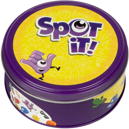 Spot It Classic Card Game storage tin containing 55 playing cards
