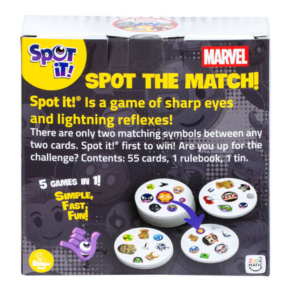 Spot It Marvel Card Game back of box