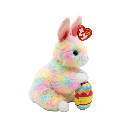 Sprout the Rabbit Ty plush shown with the red Ty Heart swing tag attached, on a plain white background