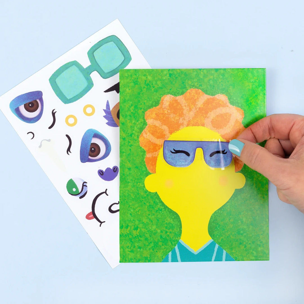 The sticker craft set closed in its slide-out box, sized to fit in a bag for travel