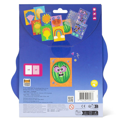Rear of the Funny Faces sticker craft box listing the kit contents and the recommended age range