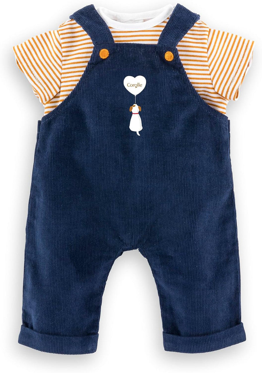 Striped t-shirt and navy overalls outfit for 36cm Mon Grand Corolle baby dolls