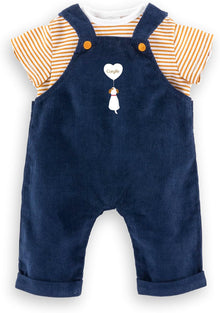 Striped t-shirt and navy overalls outfit for 36cm Mon Grand Corolle baby dolls