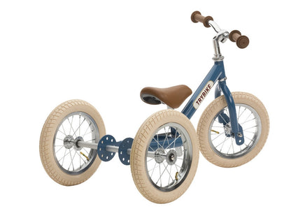 Trybike - Matte Blue Vintage bike with Cream Tyres and Chrome (3 wheel)