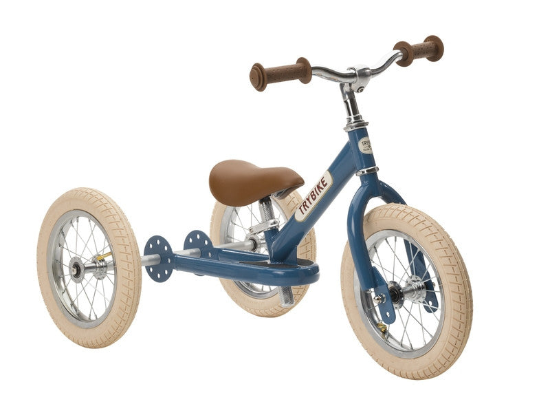Trybike - Matte Blue Vintage bike with Cream Tyres and Chrome (3 wheel)