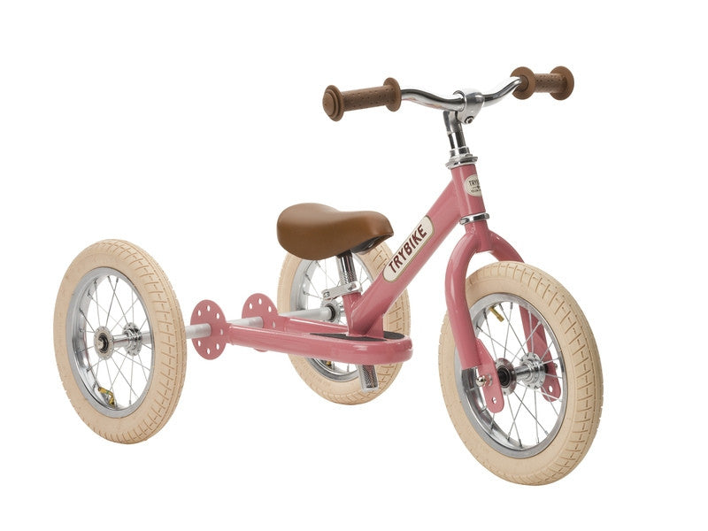 Trybike - Matte Pink Vintage with Cream Tyres and Chrome (3 wheel)