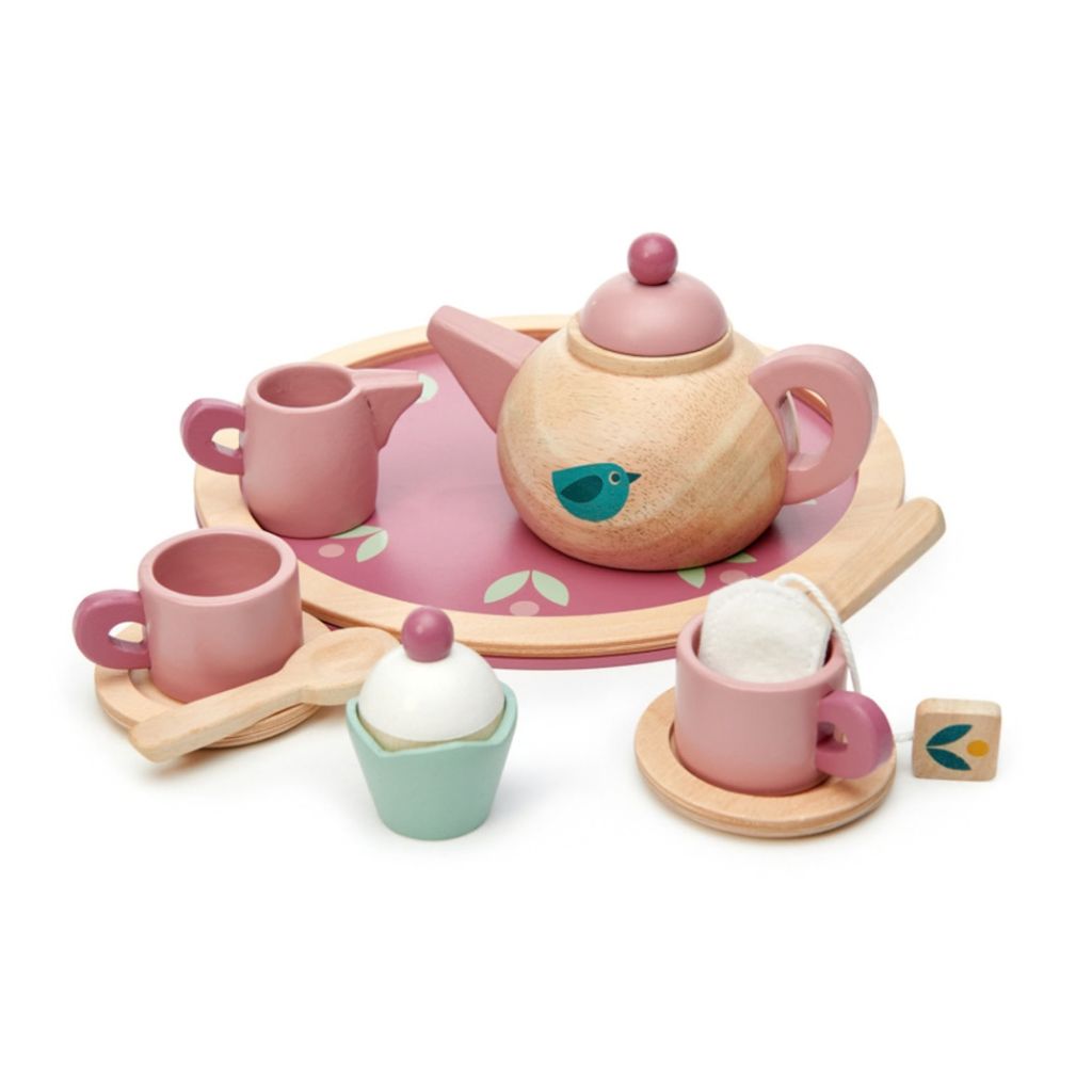 Wooden teapot from the Tender Leaf Toys Birdie tea set decorated with sweet bird illustrations