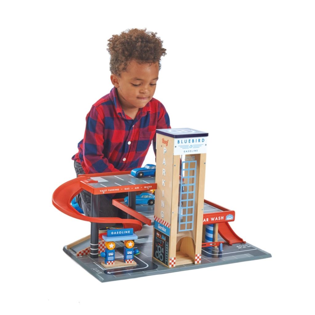 Fuel pump on the Tender Leaf Toys Blue Bird service station for pretend refuelling play