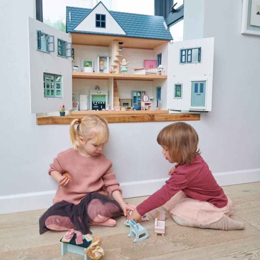 Front porch with steps leading to the working front door on the Tender Leaf Dovetail doll house