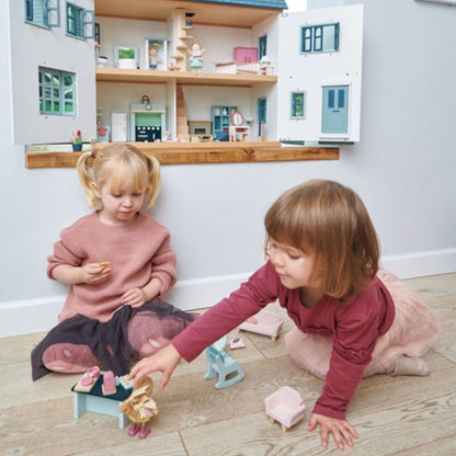 Attic room in the Tender Leaf Toys Dovetail doll house ready for furniture and doll figures
