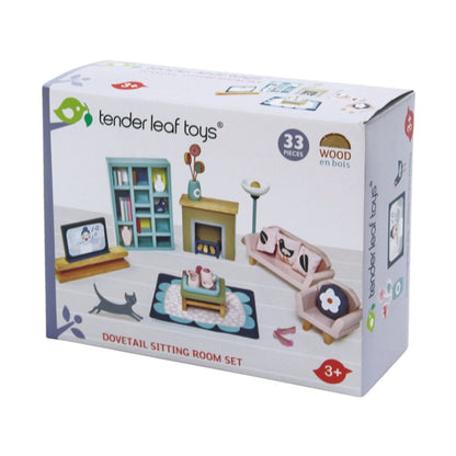 Tender Leaf Toys Dovetail Sitting Room wooden doll house furniture set with sofa, armchair and accessories