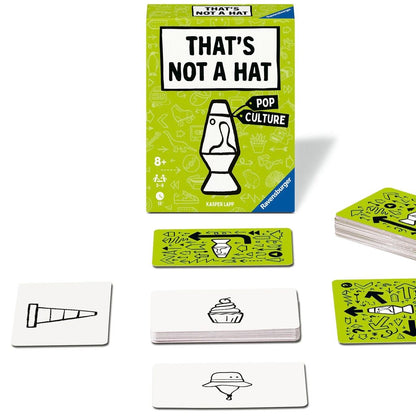 Friends laughing around a table while calling a bluff in Ravensburger's That's Not a Hat Pop Culture game