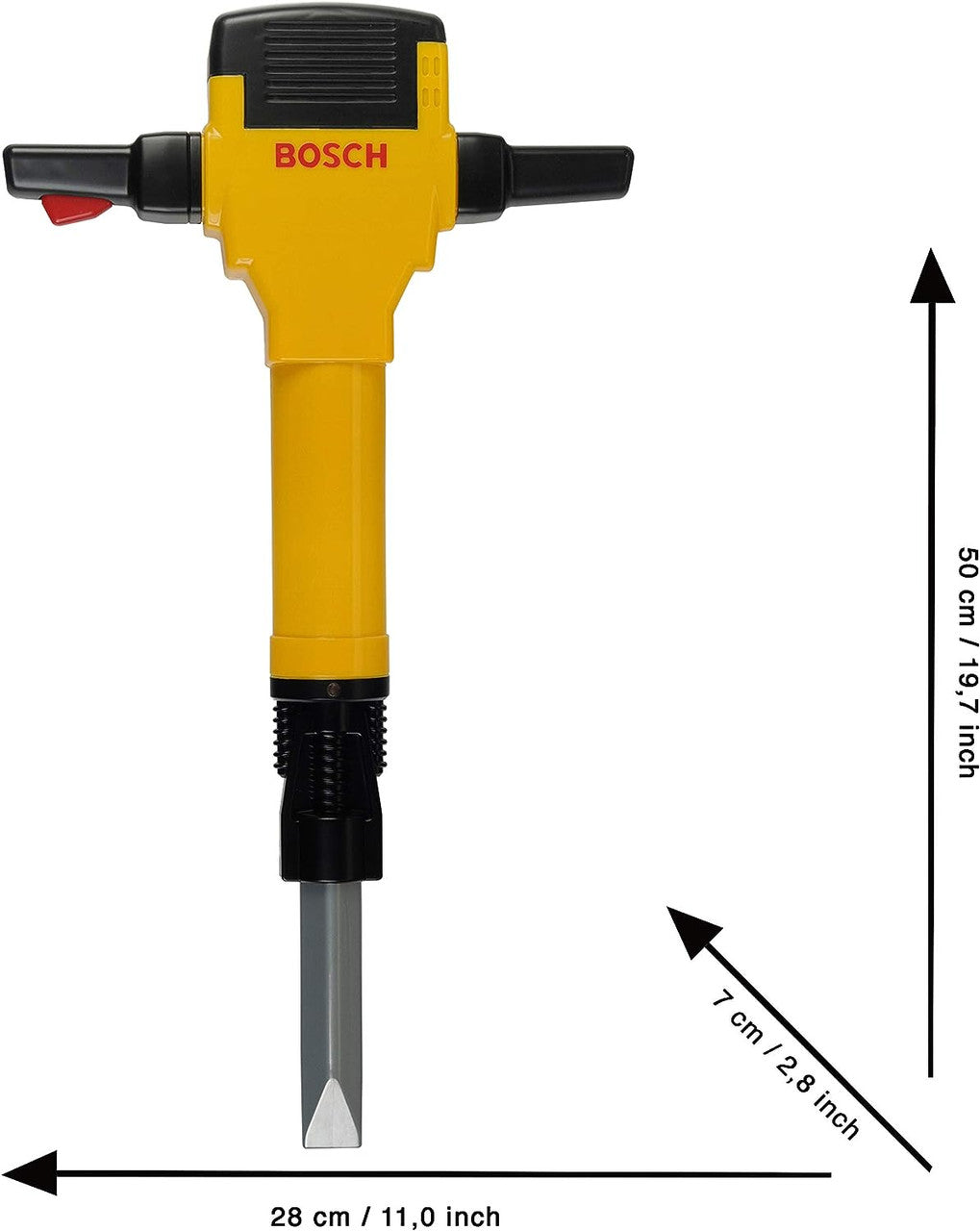 Theo Klein Bosch Mini Jack Hammer kids construction toy  with dimensions suitable for ages 3 years plus