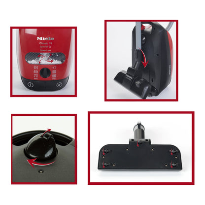 Theo Klein Miele Vacuum Cleaner toy features including realistic design and storage function