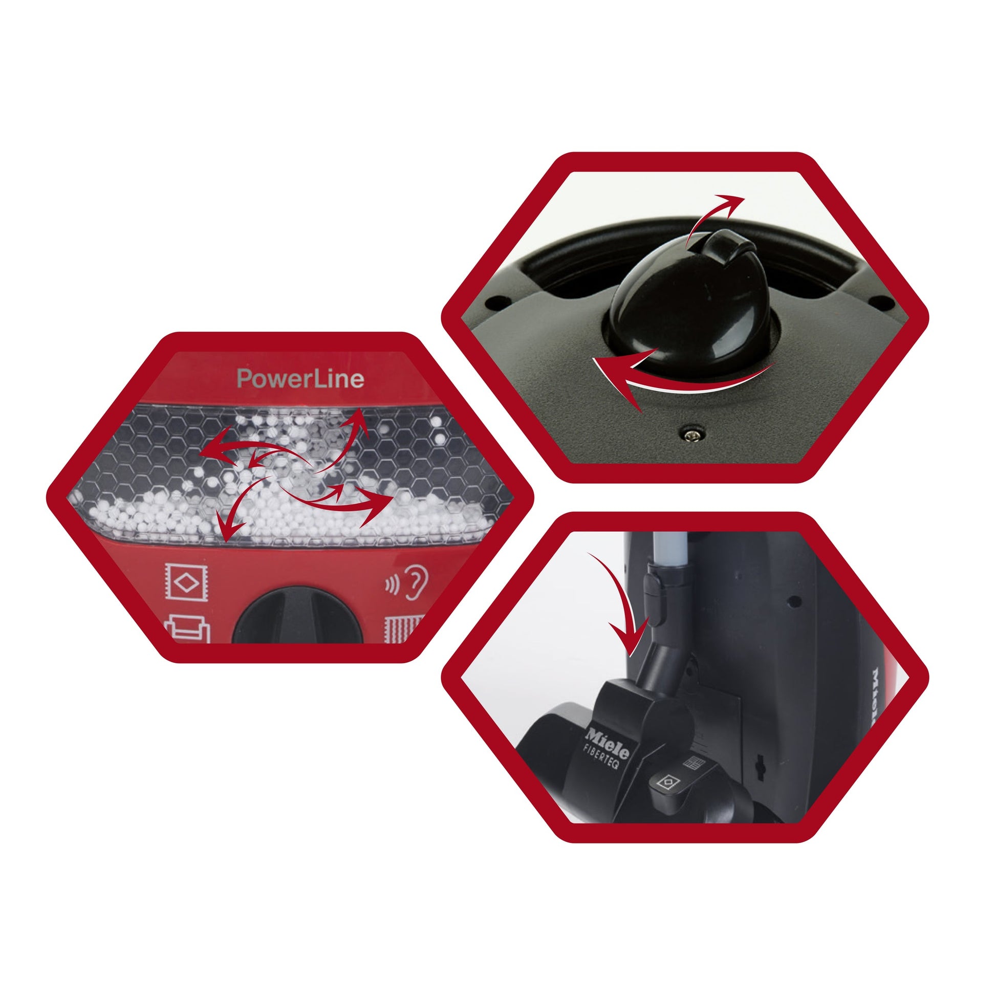 Close up of Theo Klein Miele Vacuum Cleaner toy with moving beads and interactive features