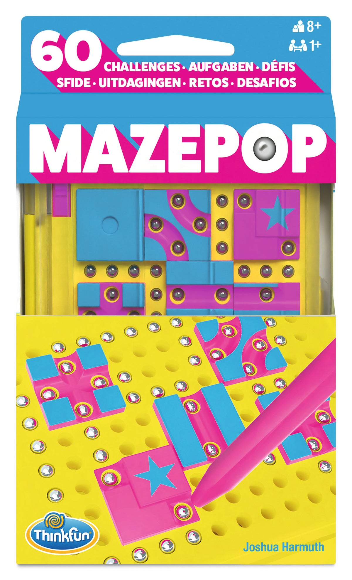 ThinkFun MazePop 76691 magnetic logic puzzle game with travel case, magnetic wand and 60 brain challenges