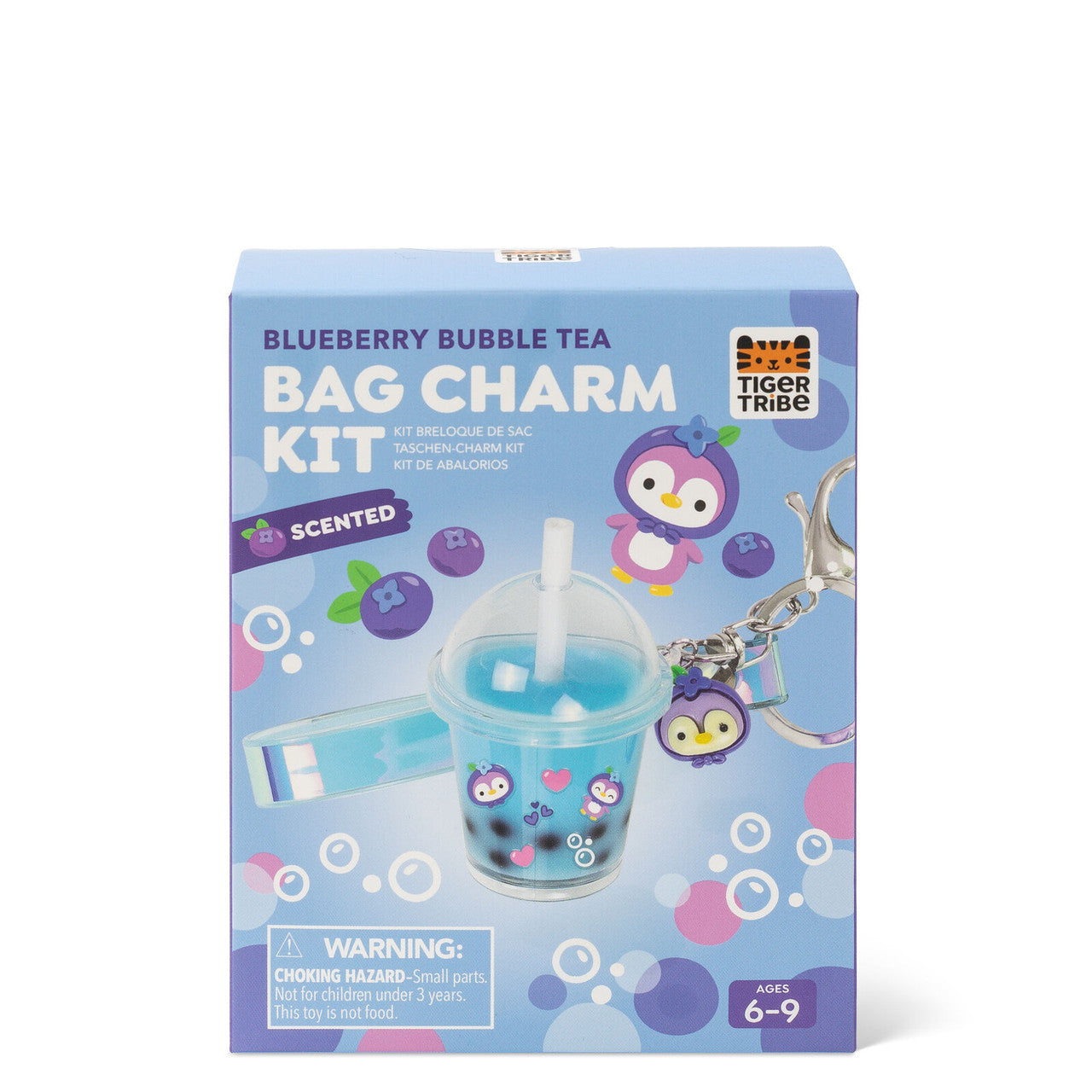 Tiger Tribe Blueberry Bubble Tea scented DIY bag charm craft kit for children aged 6 to 9 years