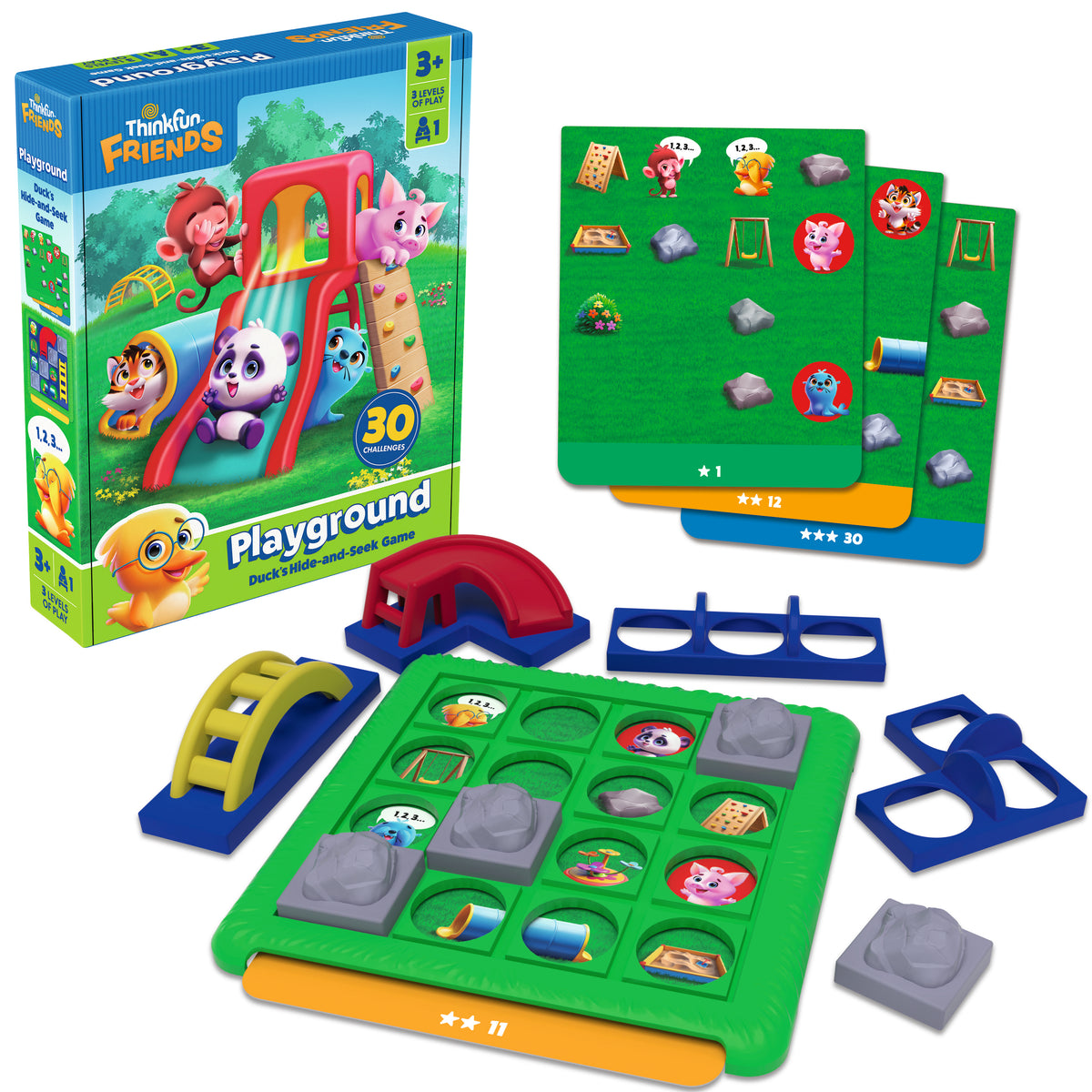 ThinkFun Friends Playground 76675 preschool hide-and-seek logic game with playground pieces and challenge cards