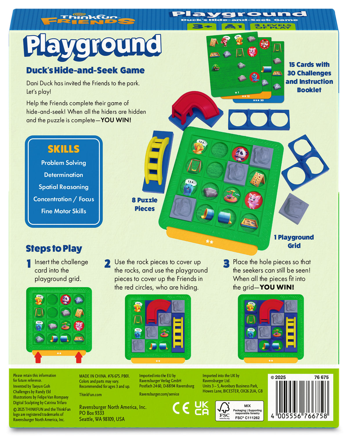 ThinkFun Friends Playground 76675 preschool hide-and-seek logic game with playground pieces and challenge cards