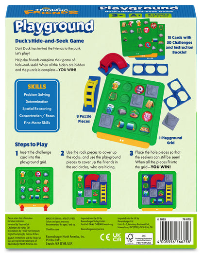 ThinkFun Friends Playground 76675 preschool hide-and-seek logic game with playground pieces and challenge cards
