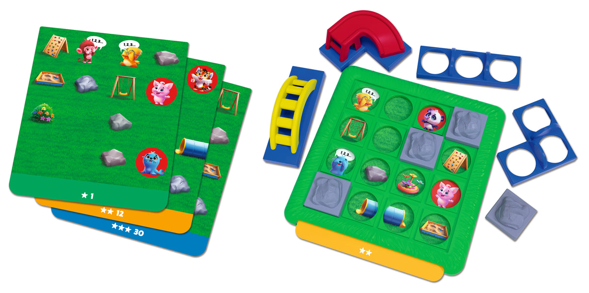 ThinkFun Friends Playground 76675 preschool hide-and-seek logic game with playground pieces and challenge cards