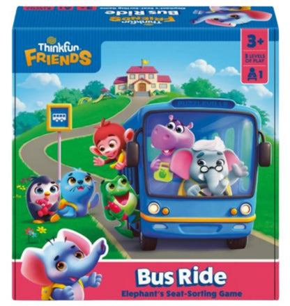 ThinkFun Friends Bus Ride 76676 preschool logic game with bus board, animal figures and 30 challenge cards