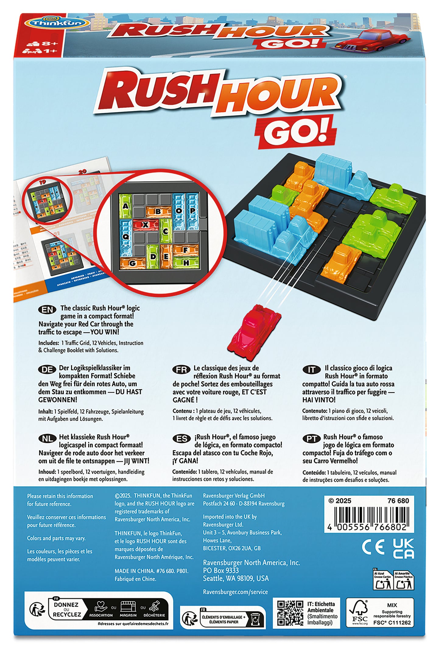 ThinkFun Rush Hour Go 76680 preschool traffic logic puzzle game with colourful vehicles and challenge cards
