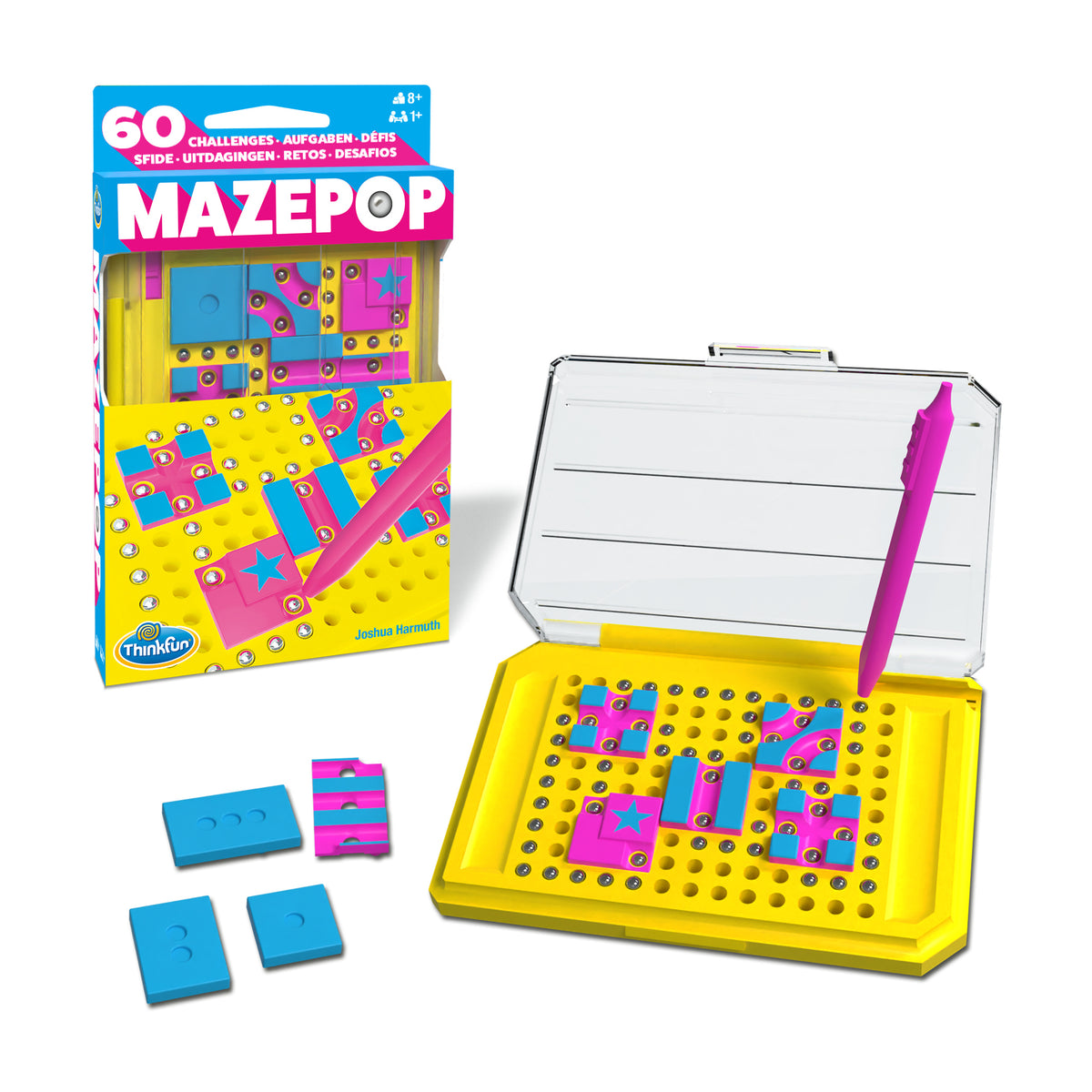 ThinkFun MazePop 76691 magnetic logic puzzle game with travel case, magnetic wand and 60 brain challenges
