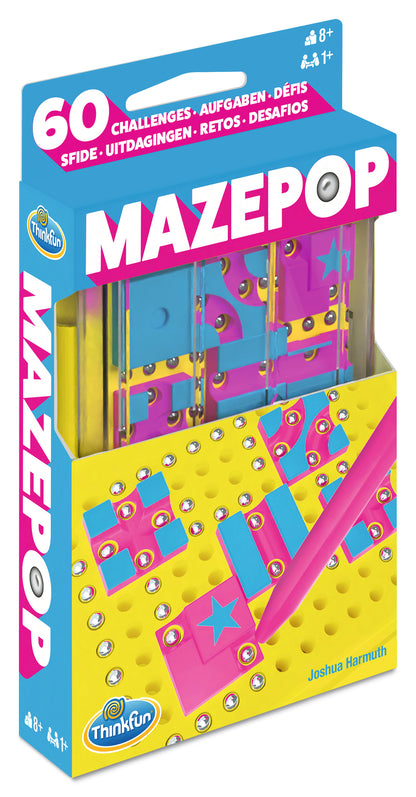 ThinkFun MazePop 76691 magnetic logic puzzle game with travel case, magnetic wand and 60 brain challenges